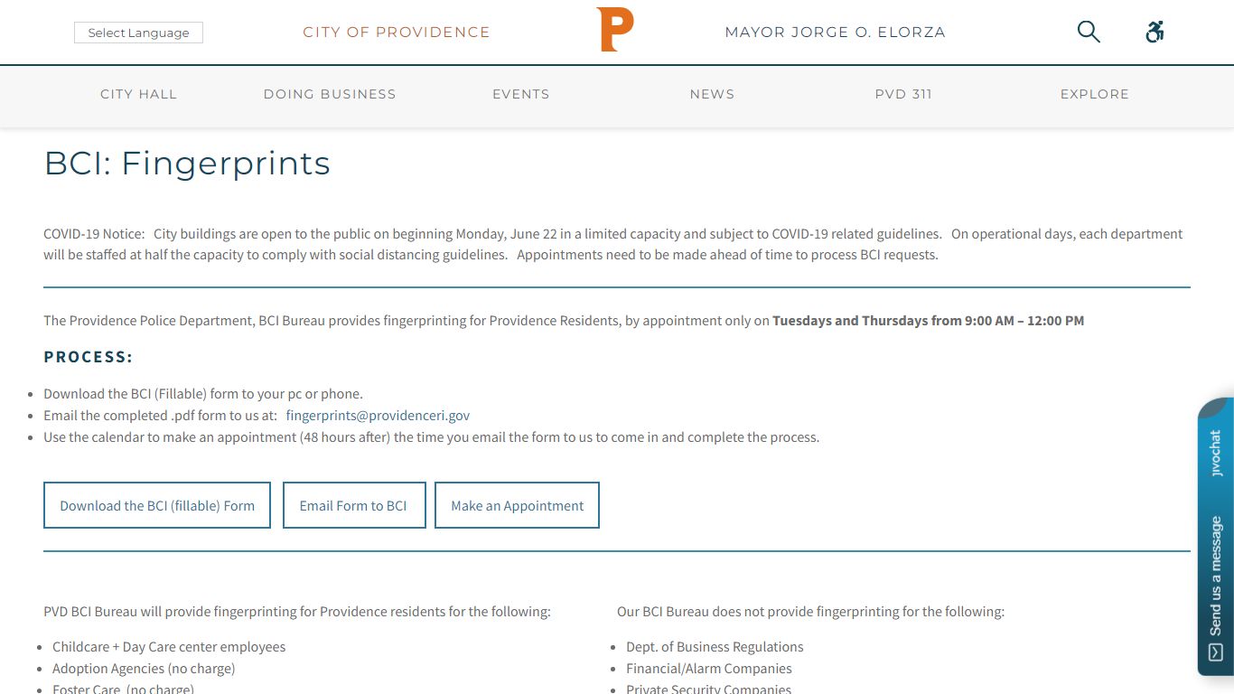 City of Providence BCI: Fingerprints - City of Providence